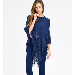 Navy blue crochet fringe poncho